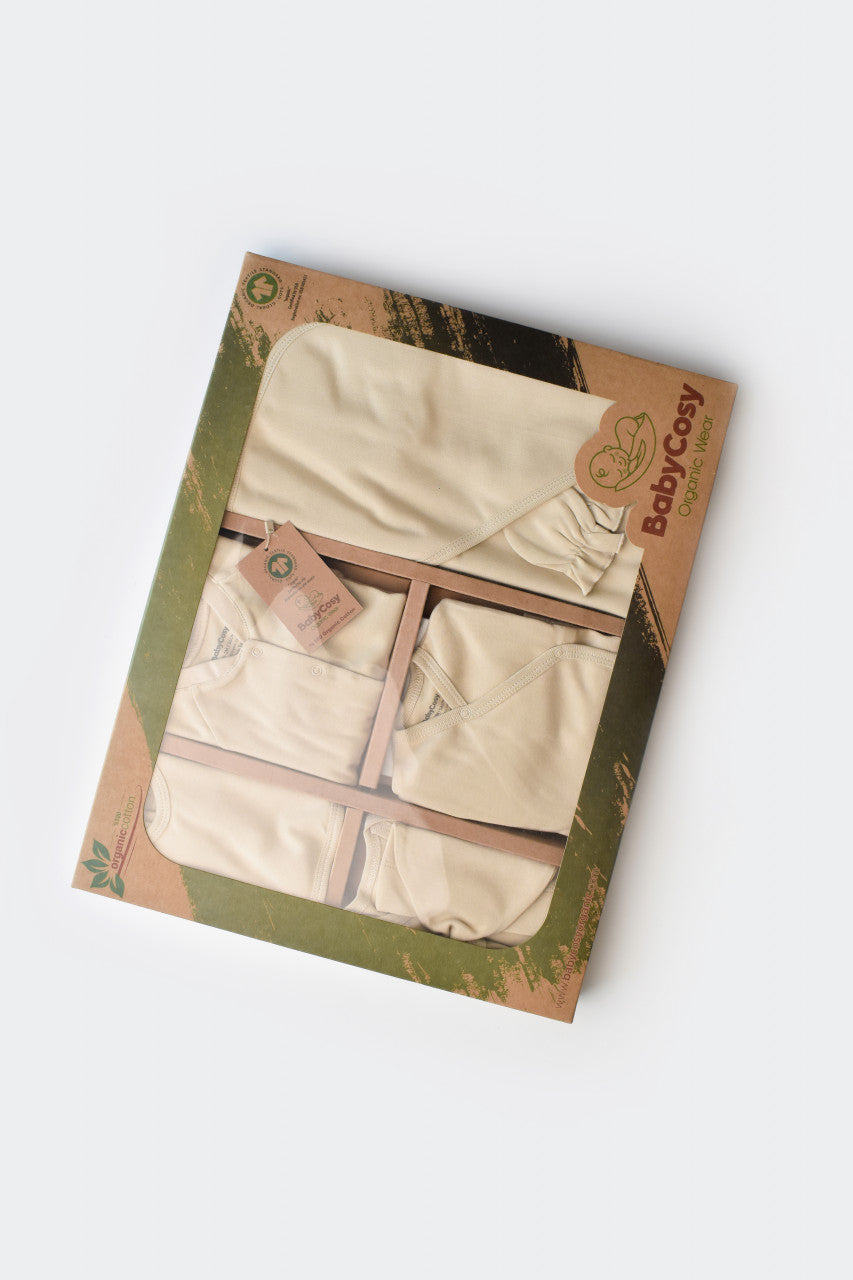 Set de 10 piese pentru nou nascut - 100% bumbac organic - Crem, BabyCosy