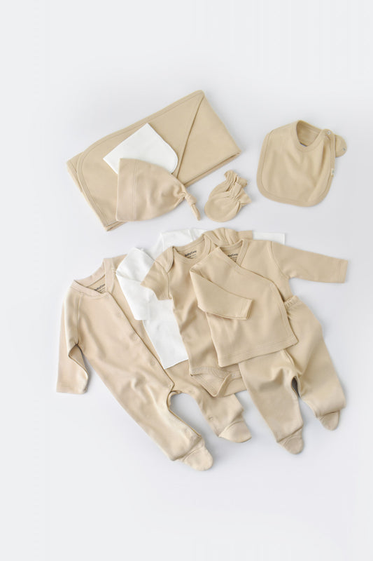 Set de 10 piese pentru nou nascut - 100% bumbac organic - Crem, BabyCosy