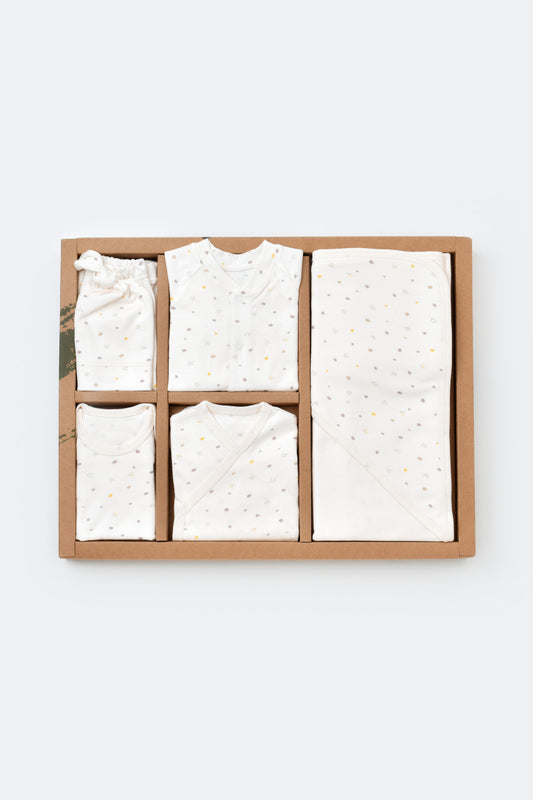 Set de 10 piese pentru nou nascut - 100% bumbac organic - Ecru cu buline, BabyCosy