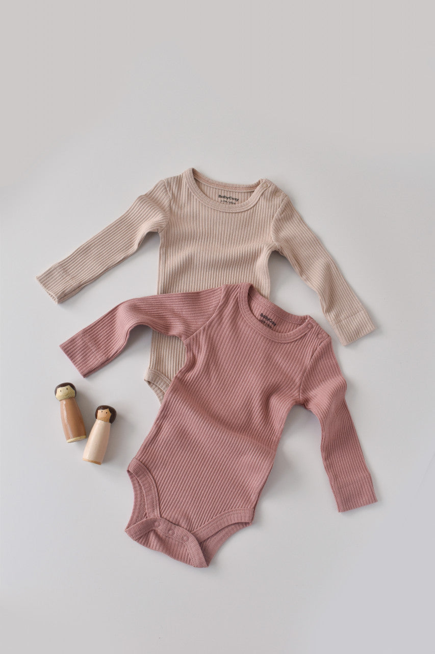 Set de 2 body-uri cu maneca lunga din bumbac organic si modal - Roz/Blush BabyCosy