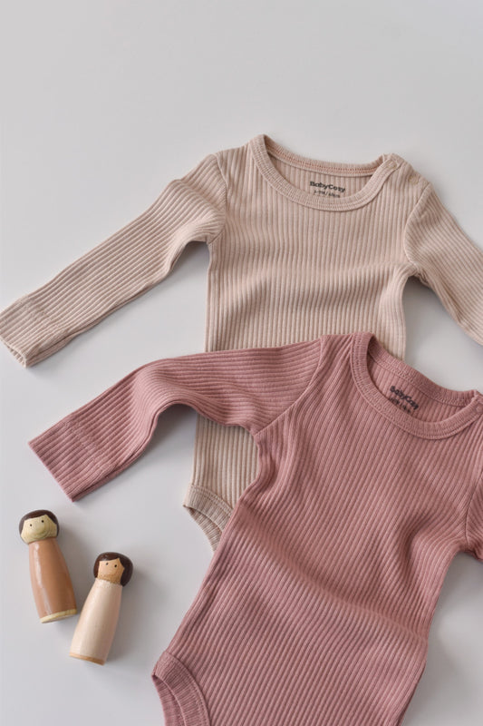 Set de 2 body-uri cu maneca lunga din bumbac organic si modal - Roz/Blush BabyCosy