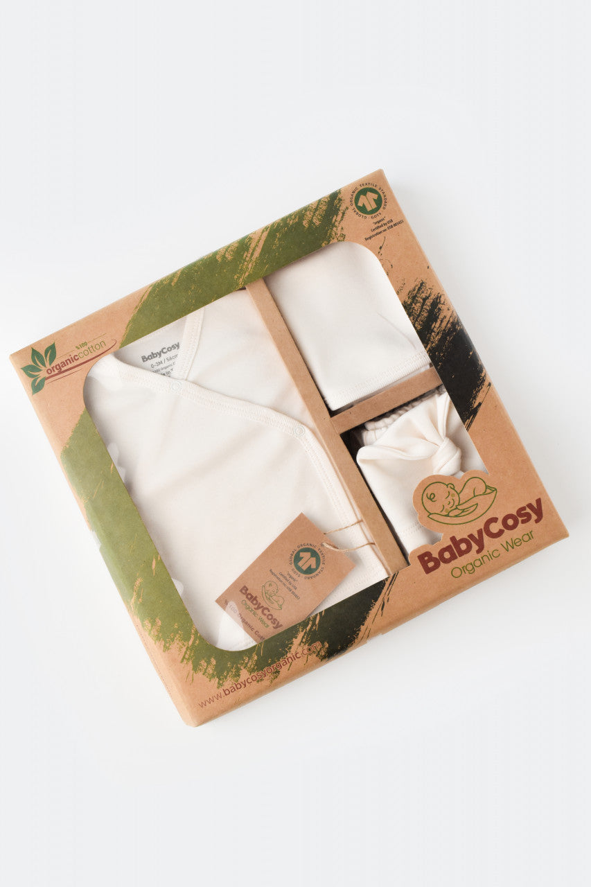 Set de 5 piese pentru nou nascut - 100% bumbac organic - Ecru, BabyCosy