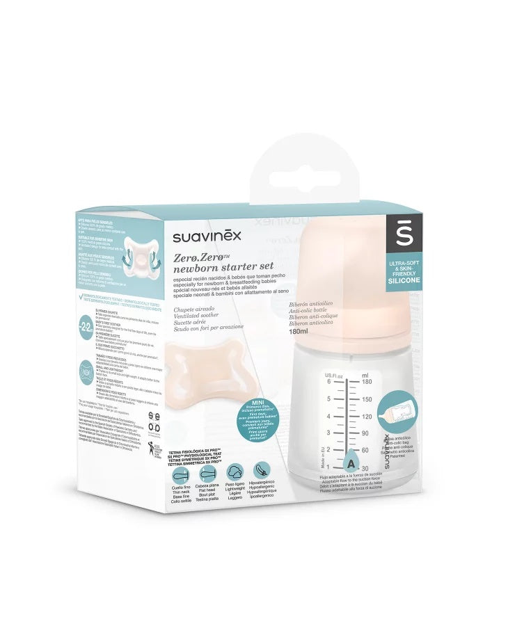 Set de start biberon anticolici 180 ml variabil + Suzetă -2-2 luni Zero Zero Suavinex