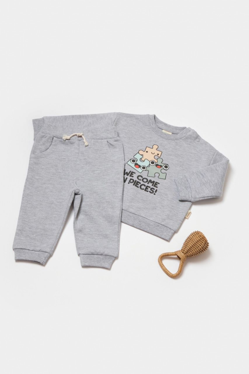 Set hanorac si pantaloni, Two thread, 100%bumbac organic - Gri, BabyCosy