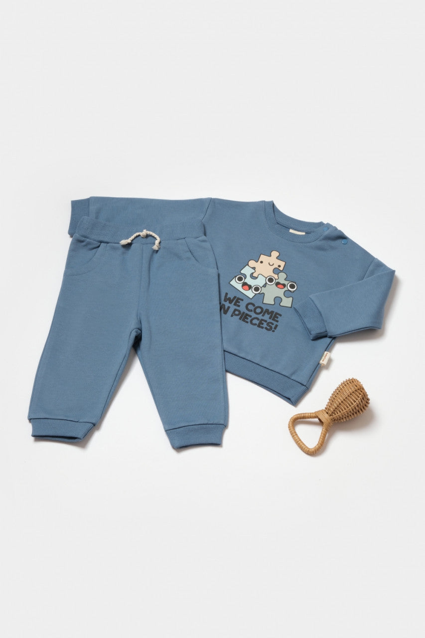 Set hanorac si pantaloni, Two thread, 100%bumbac organic - Indigo, BabyCosy