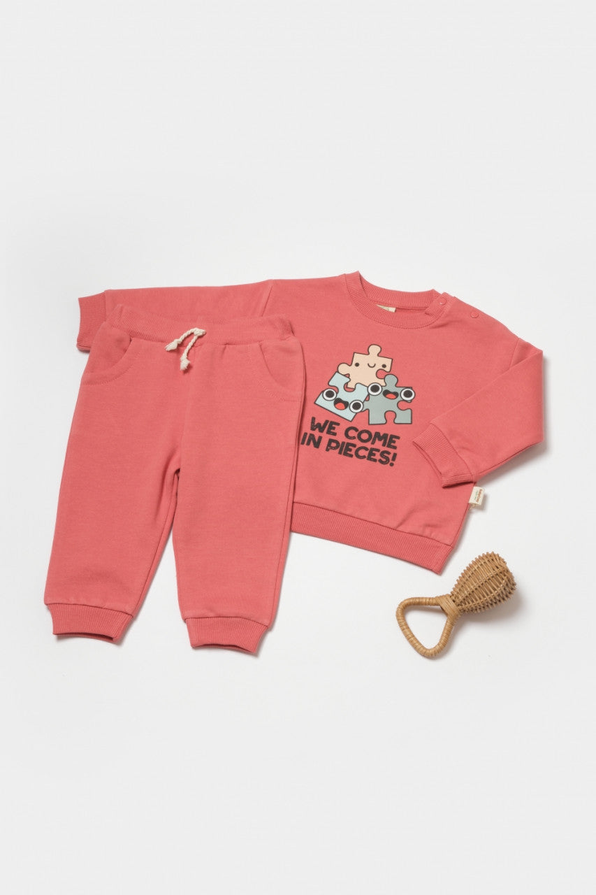 Set hanorac si pantaloni, Two thread, 100%bumbac organic - Rose, BabyCosy