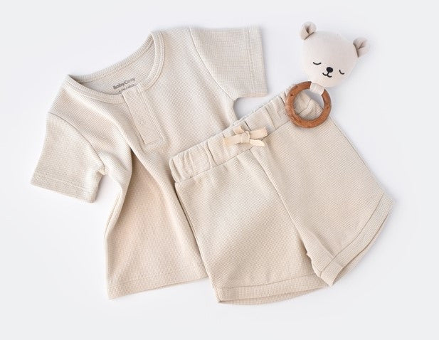 Set tricou cu pantaloni scurti - 100% bumbac organic - Stone, BabyCosy