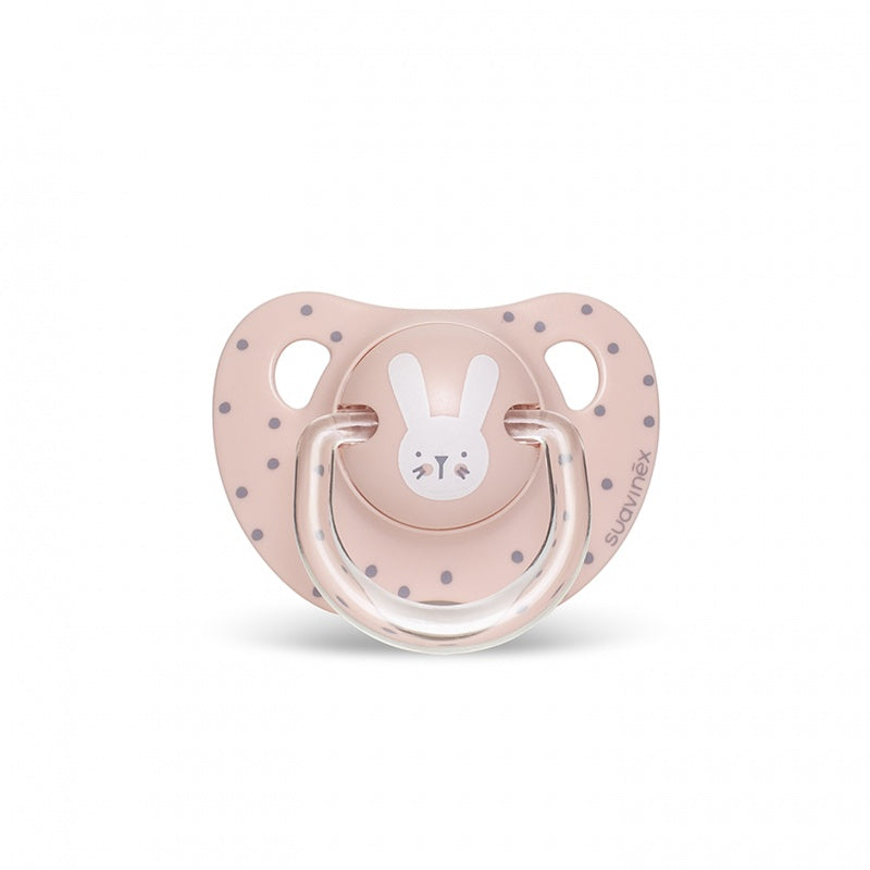 Suzetă anatomică +18 luni, iepuraș roz Hygge Suavinex