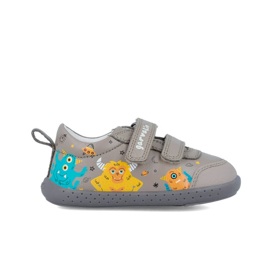 Tenisi din piele pentru copii Garvalin, monstruleti, gri