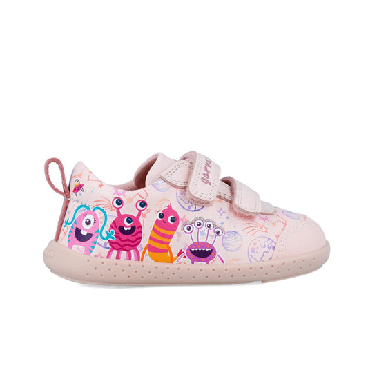 Tenisi din piele pentru copii Garvalin, monstruleti, roz