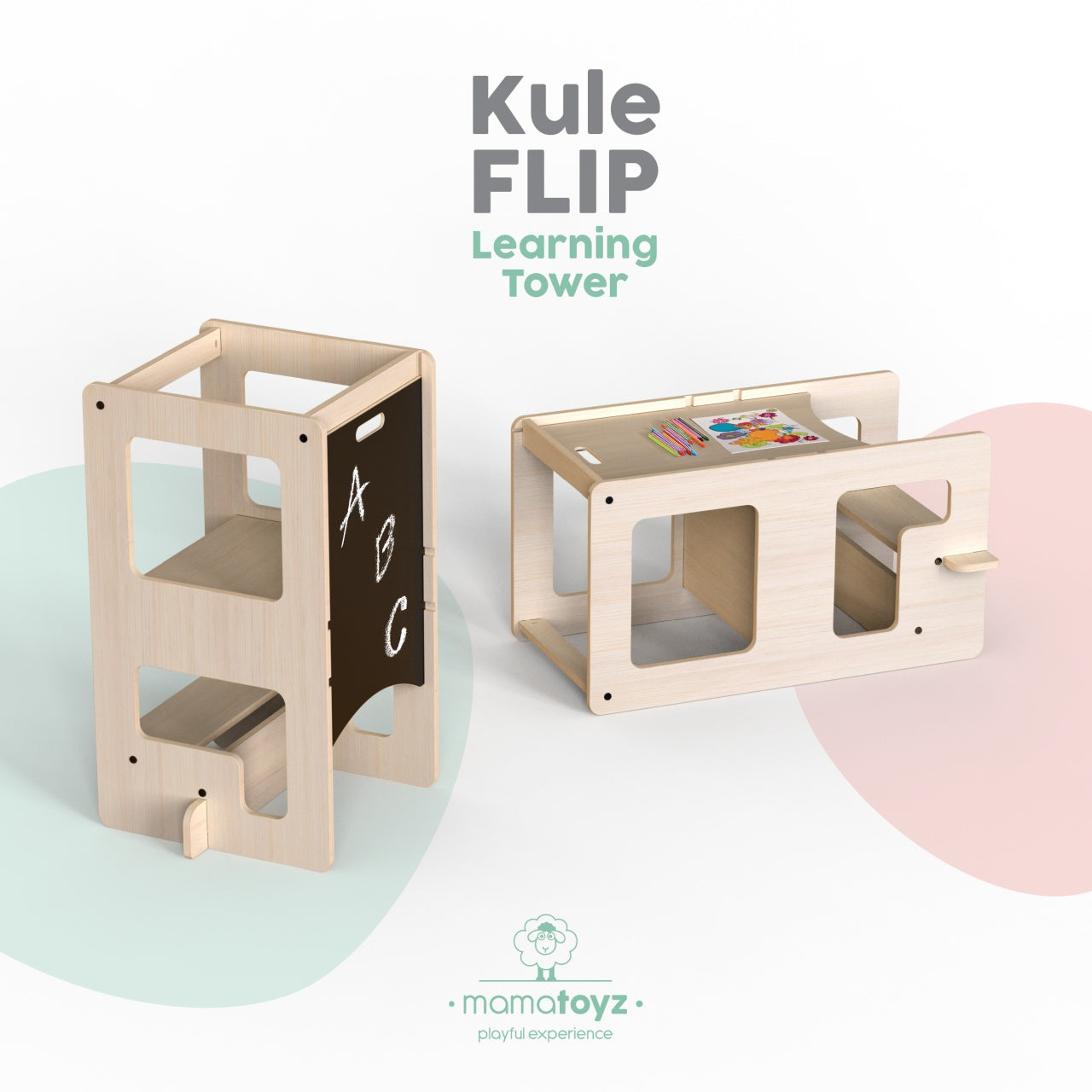 Turn de invatare multifunctional Kule Flip, Natur, MamaToyz