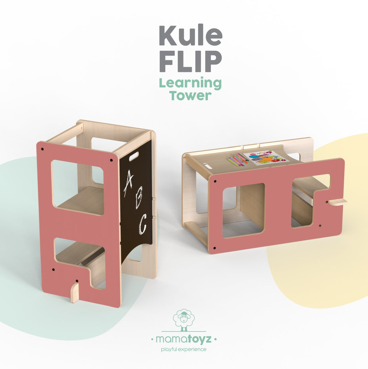 Turn de invatare multifunctional Kule Flip, Roz, MamaToyz