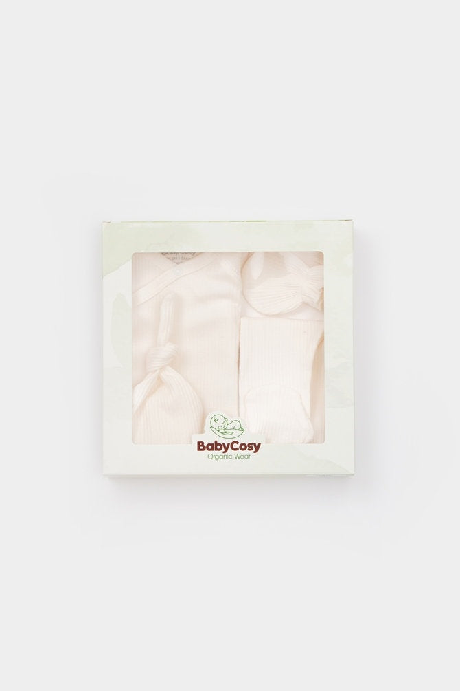 Cutie 4 piese pentru nou nascut - 100% bumbac organic - Ecru, BabyCosy
