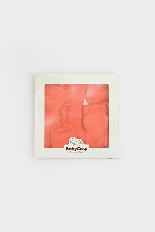 Cutie 4 piese pentru nou nascut - 100% bumbac organic - Portocaliu, BabyCosy