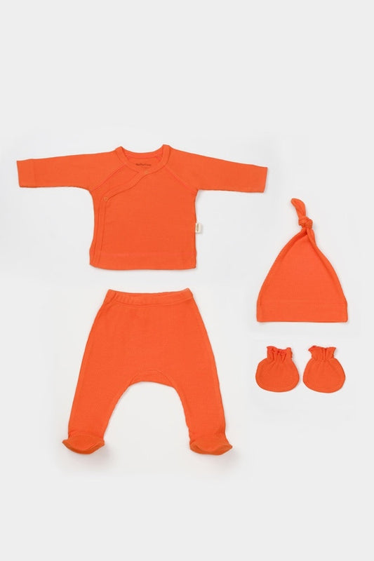 Cutie 4 piese pentru nou nascut - 100% bumbac organic - Portocaliu, BabyCosy
