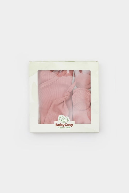 Cutie 4 piese pentru nou nascut - 100% bumbac organic - Roz, BabyCosy