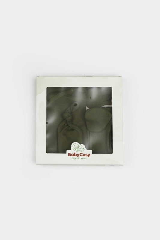 Cutie 4 piese pentru nou nascut - 100% bumbac organic - Verde, BabyCosy