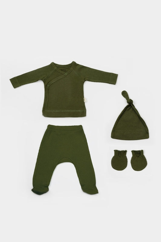 Cutie 4 piese pentru nou nascut - 100% bumbac organic - Verde, BabyCosy