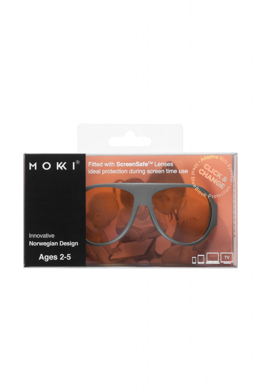 Ochelari de soare pentru copii MOKKI Click & Change ScreenSafe, protectie ecran, 2-5 ani, gri
