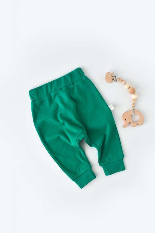 Pantaloni Bebe Unisex din bumbac organic Verde BabyCosy