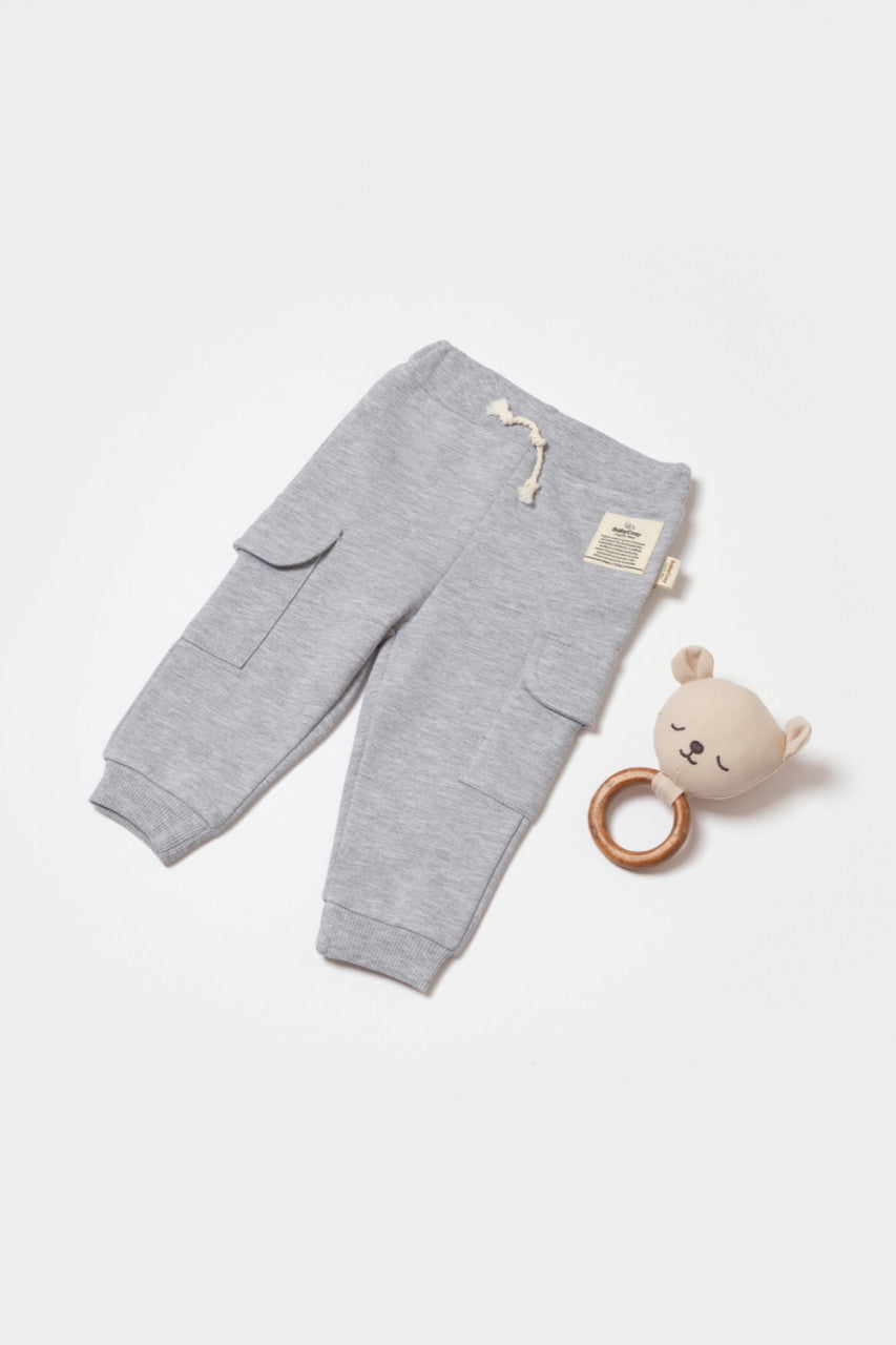 Pantaloni cu buzunare laterale, Two thread, 100%bumbac organic - Gri, BabyCosy