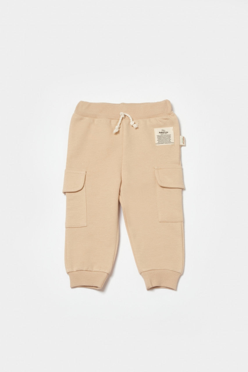 Pantaloni cu buzunare laterale, Two thread, 100%bumbac organic - Stone, BabyCosy