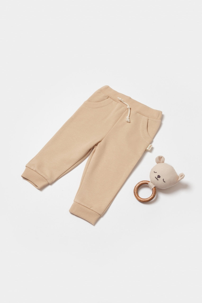 Pantaloni lungi, Two thread, 100%bumbac organic - Stone, BabyCosy