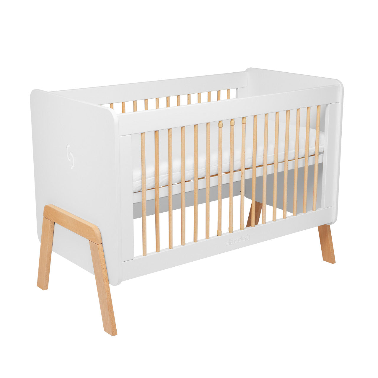 Patut transformabil copii Skiddou Krubb din lemn de fag/MDF, 60x120 cm, Puff Catcher, Alb
