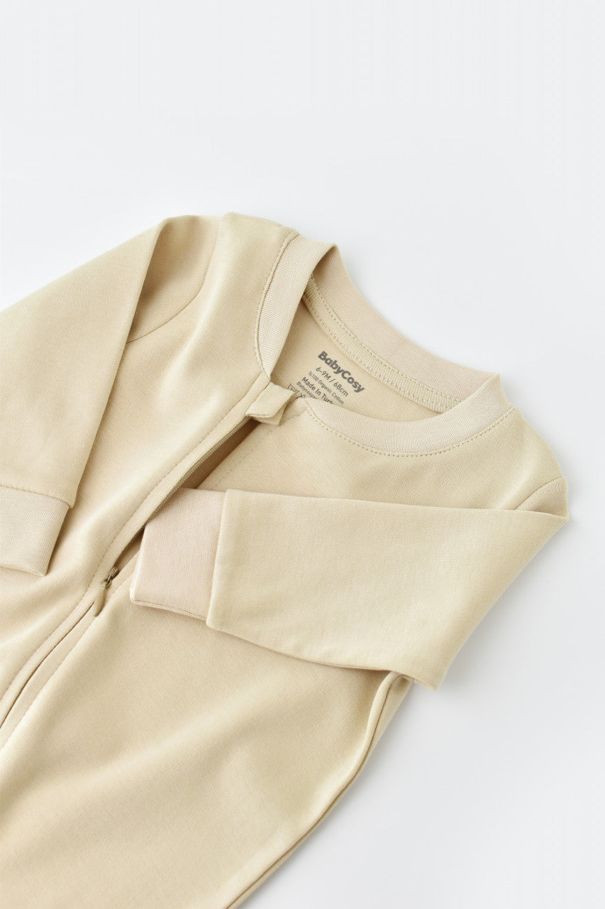 Salopeta cu fermoar cu maneca lunga si pantaloni lungi - 100%bumbac organic - Crem, BabyCosy