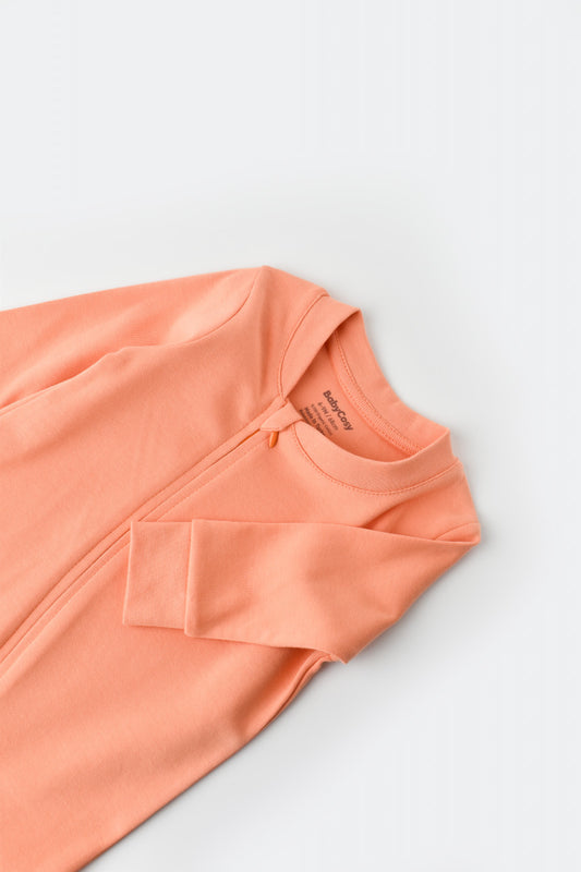 Salopeta cu fermoar cu maneca lunga si pantaloni lungi - 100%bumbac organic - Roz Piersica, BabyCosy