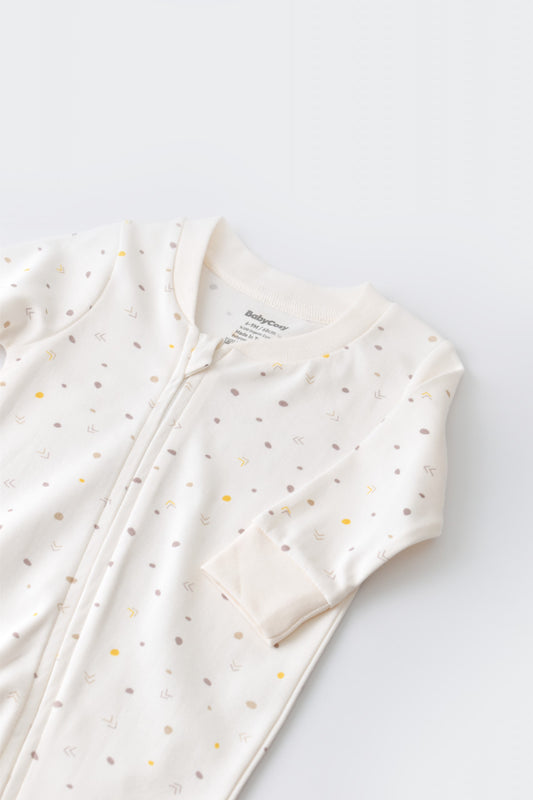 Salopeta cu fermoar cu maneca lunga si pantaloni lungi - 100%bumbac organic - Ecru cu buline, BabyCosy