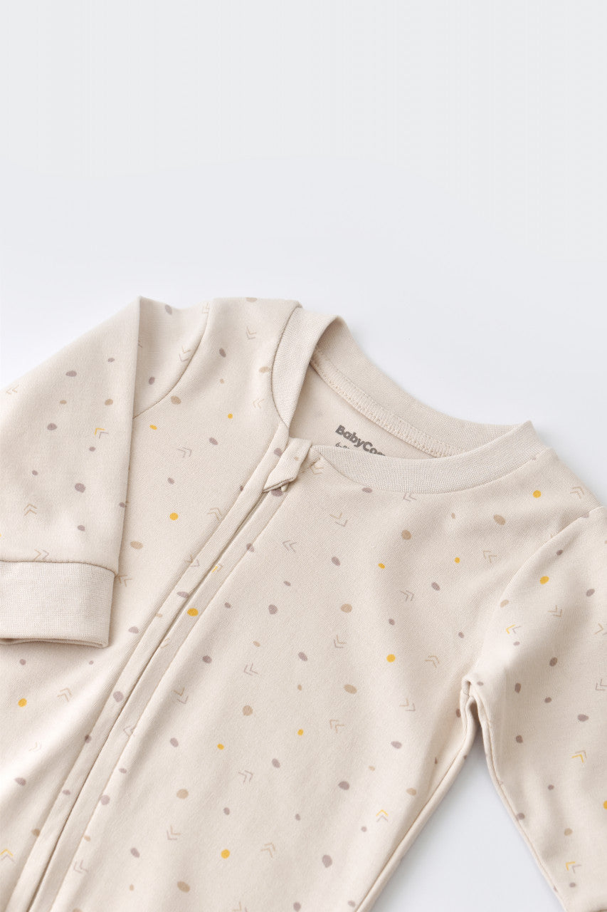 Salopeta cu fermoar cu maneca lunga si pantaloni lungi - 100%bumbac organic - Crem cu buline, BabyCosy