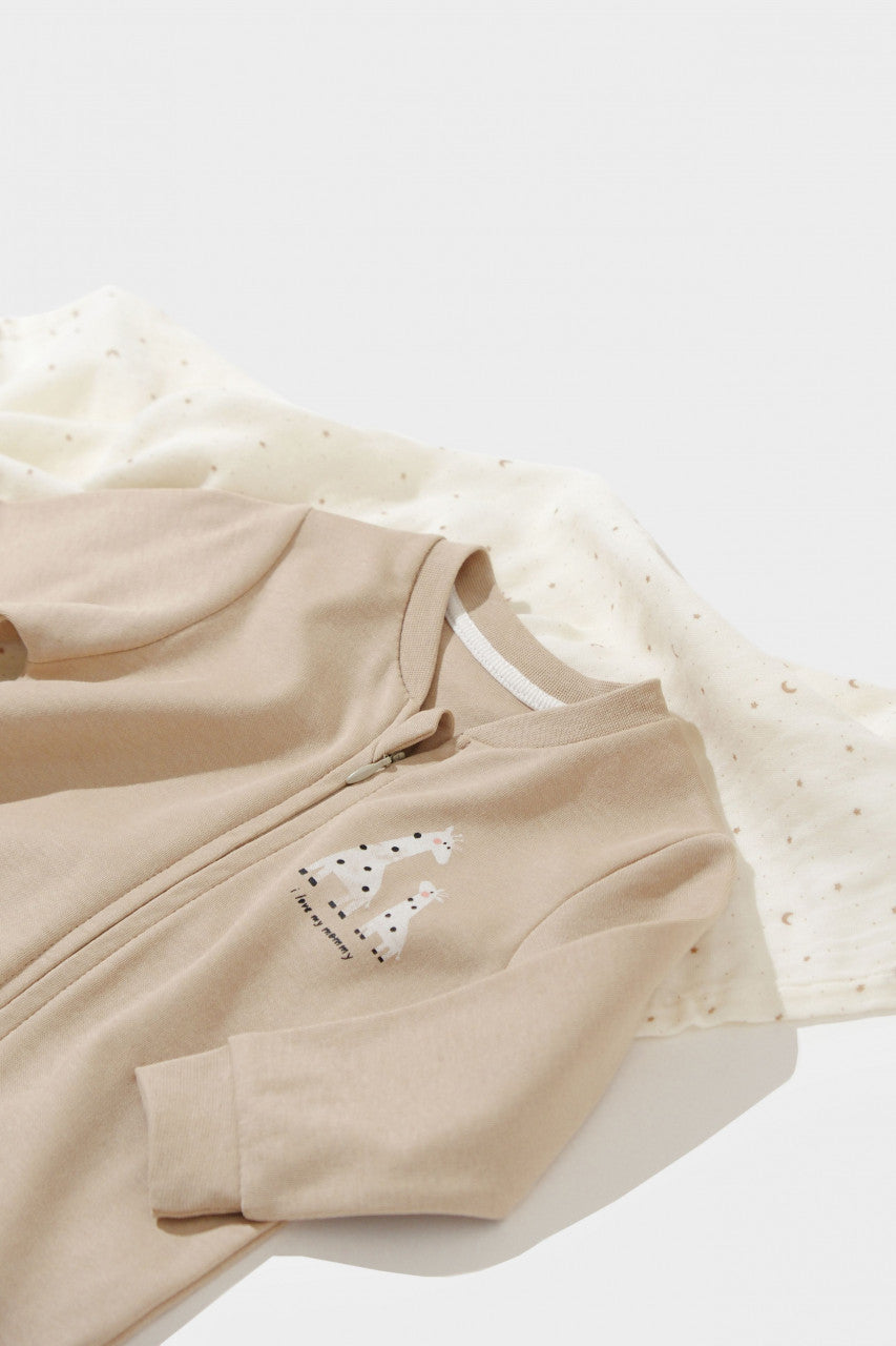 Salopeta cu fermoar Girafa, BabyCosy, 100% bumbac organic, Mink