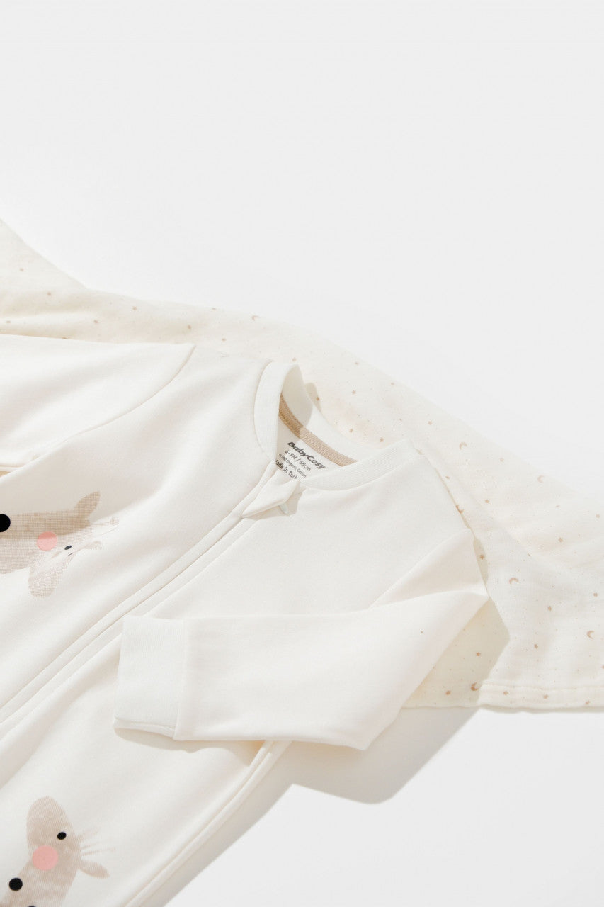 Salopeta cu fermoar Girafe, BabyCosy, 100% bumbac organic, Ecru