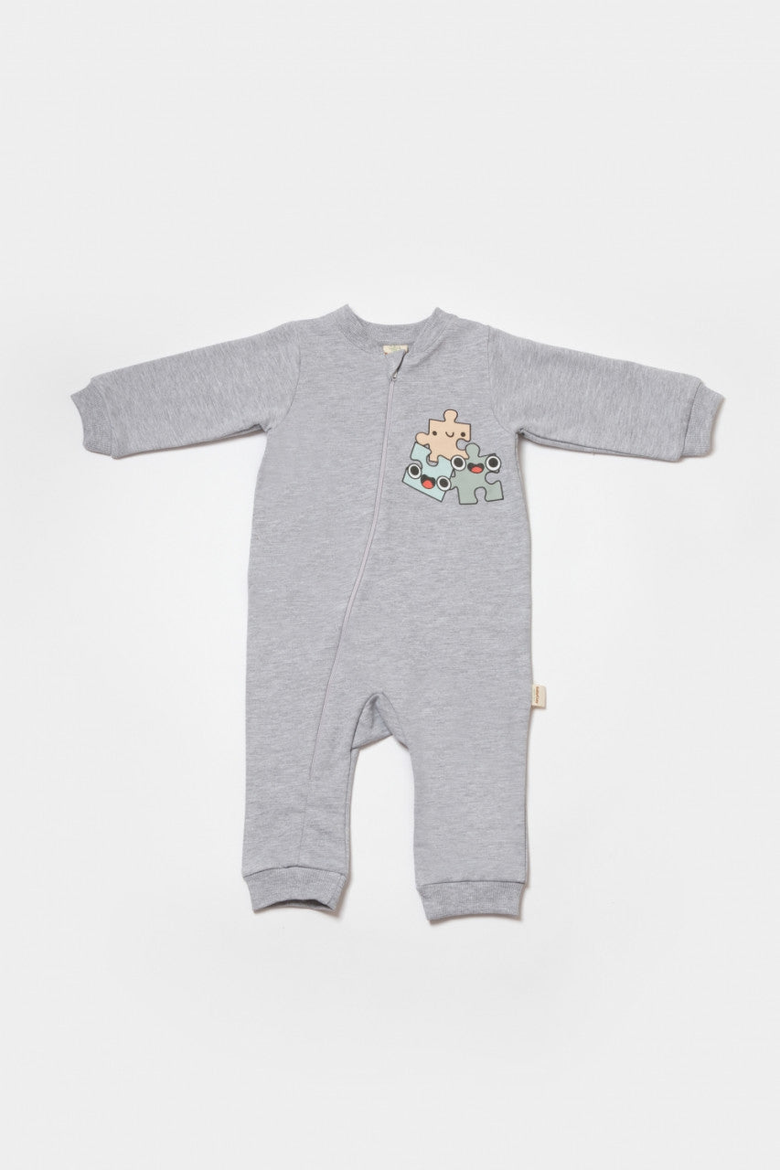 Salopeta cu fermoar, Two thread, BabyCosy, 100% bumbac organic, Gri