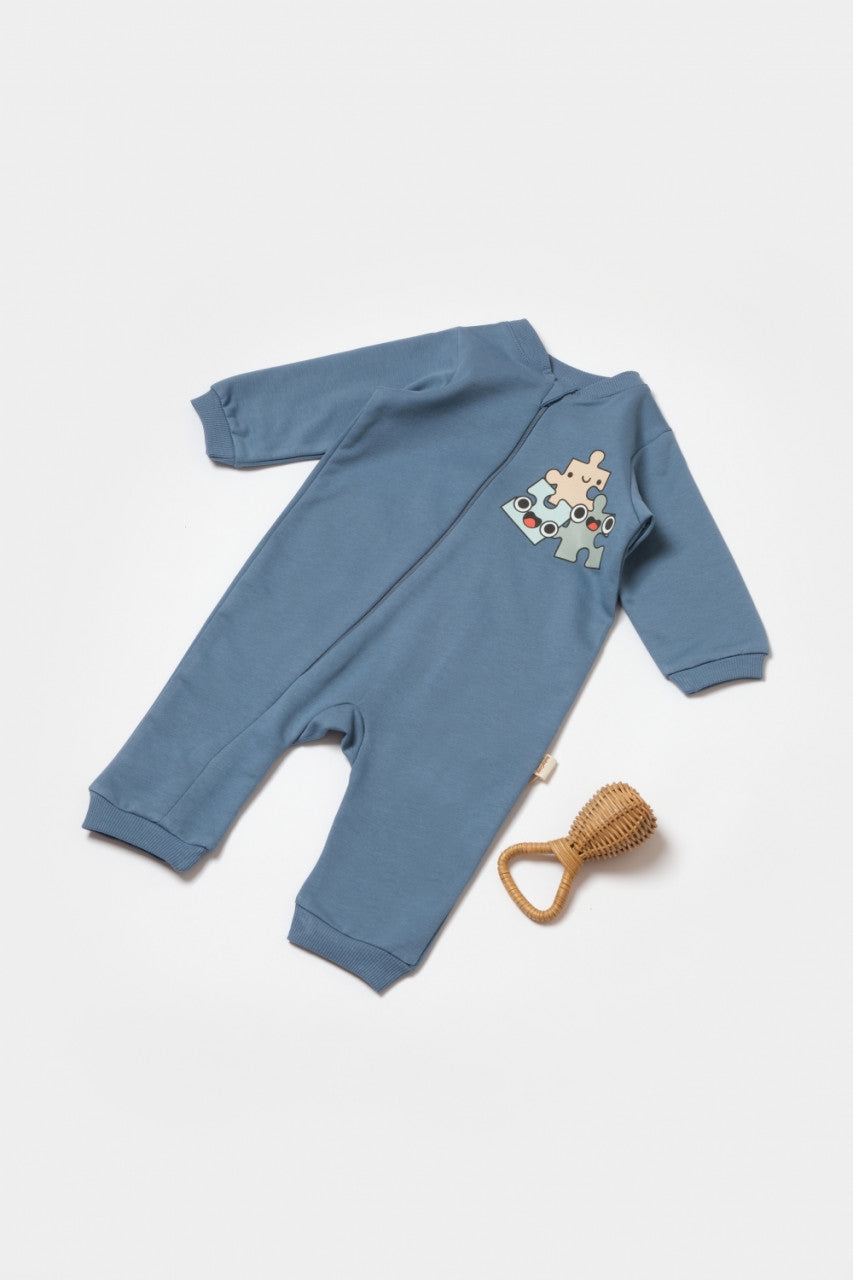 Salopeta cu fermoar, Two thread, BabyCosy, 100% bumbac organic, Indigo