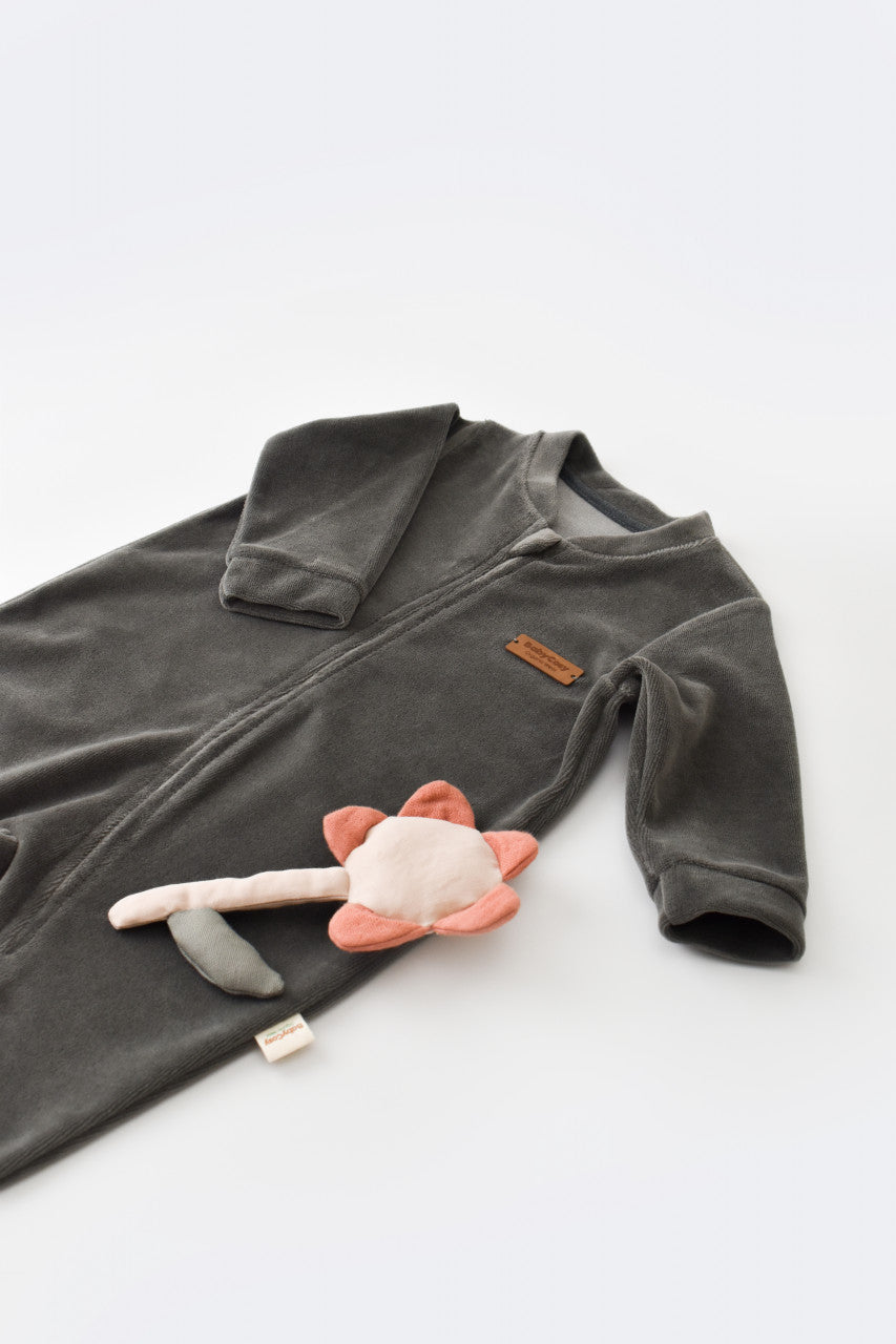 Salopeta cu maneca lunga si fermoar din 80%bumbac organic si 20% poliester - Antracit, BabyCosy