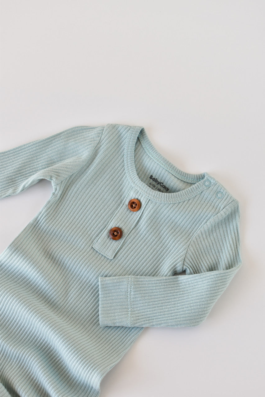 Salopeta cu maneca lunga si pantaloni lungi din bumbac organic si modal - Mint BabyCosy