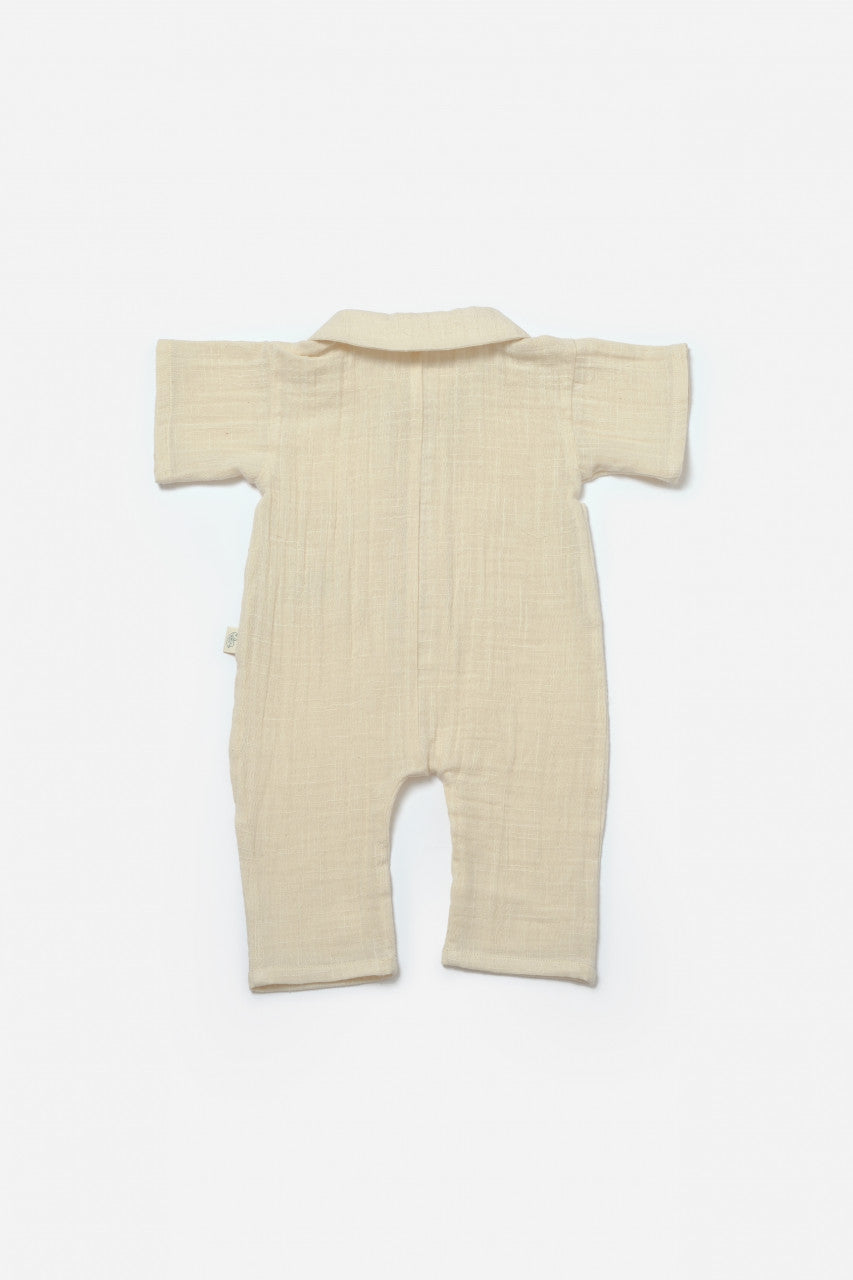 Salopeta cu maneca scurta si nasturei Sheep, 100% bumbac - Stone, BabyCosy