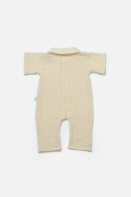 Salopeta cu maneca scurta si nasturei Sheep, 100% bumbac - Stone, BabyCosy
