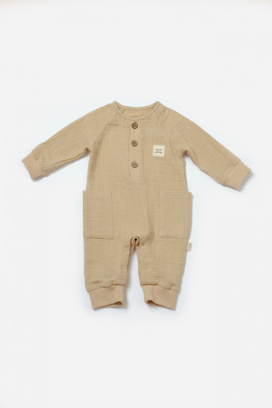 Salopeta cu nasturei, Winter muselin, 100% bumbac - Apricot, BabyCosy