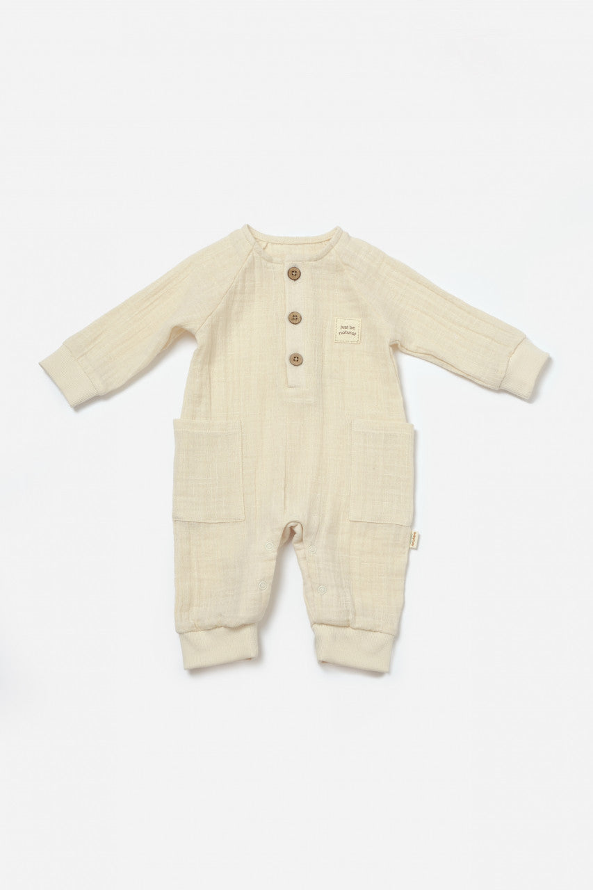 Salopeta cu nasturei, Winter muselin, 100% bumbac - Stone, BabyCosy