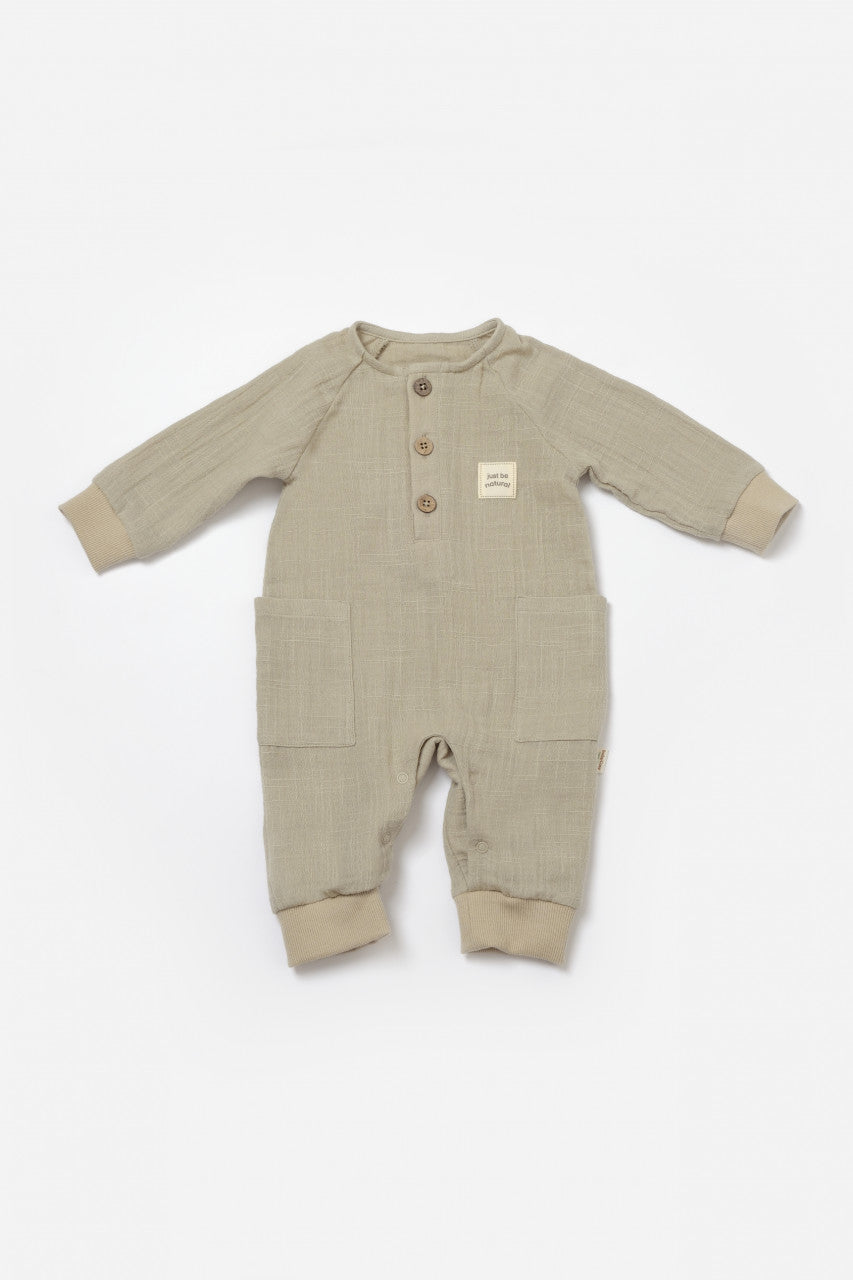 Salopeta cu nasturei, Winter muselin, 100% bumbac - Verde, BabyCosy