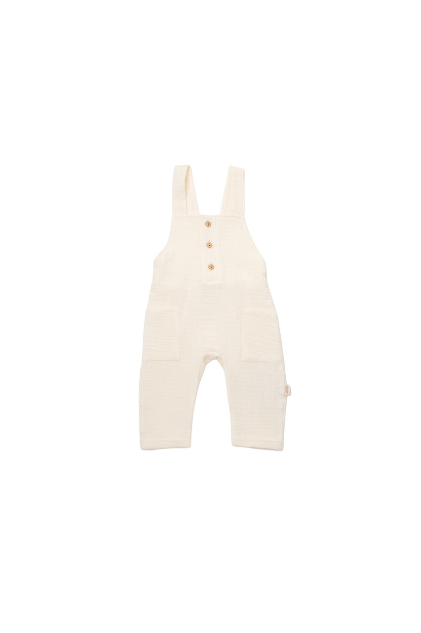 Salopeta de vara cu buzunare din muselina, BabyCosy, 100% bumbac organic, ecru