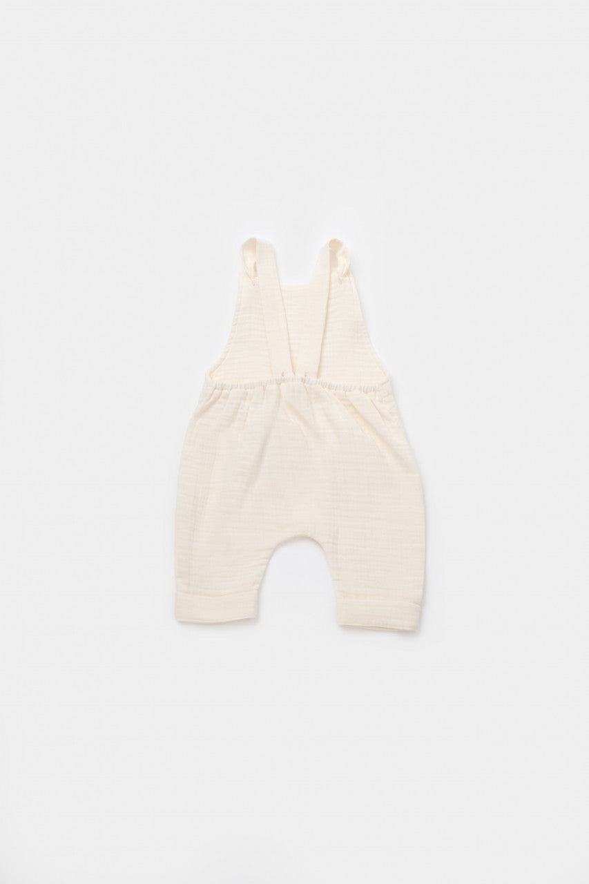 Salopeta de vara cu pantaloni lungi din muselina, BabyCosy, 100%bumbac, ecru