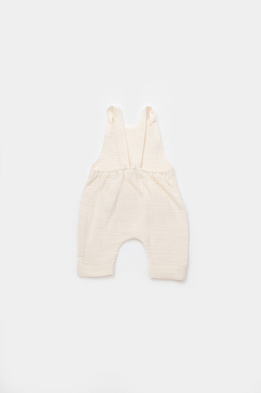 Salopeta de vara cu pantaloni lungi din muselina, BabyCosy, 100%bumbac, ecru