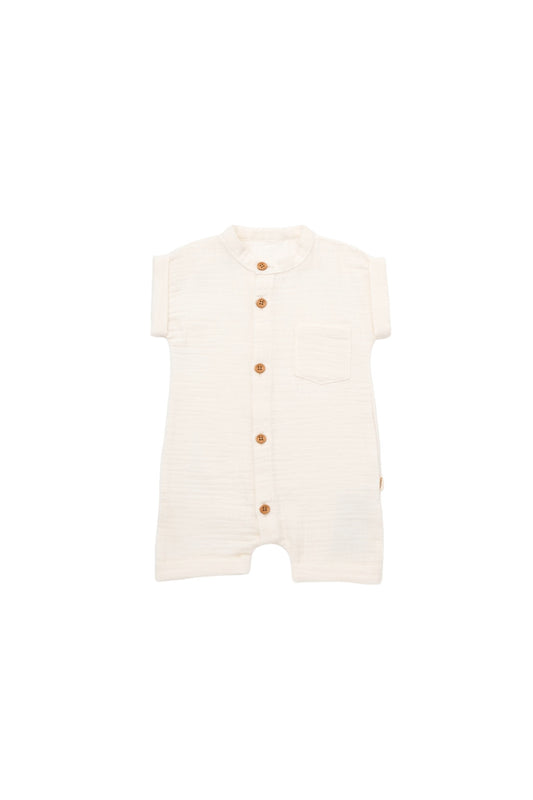 Salopeta de vara din muselina, BabyCosy, 100% bumbac organic, ecru