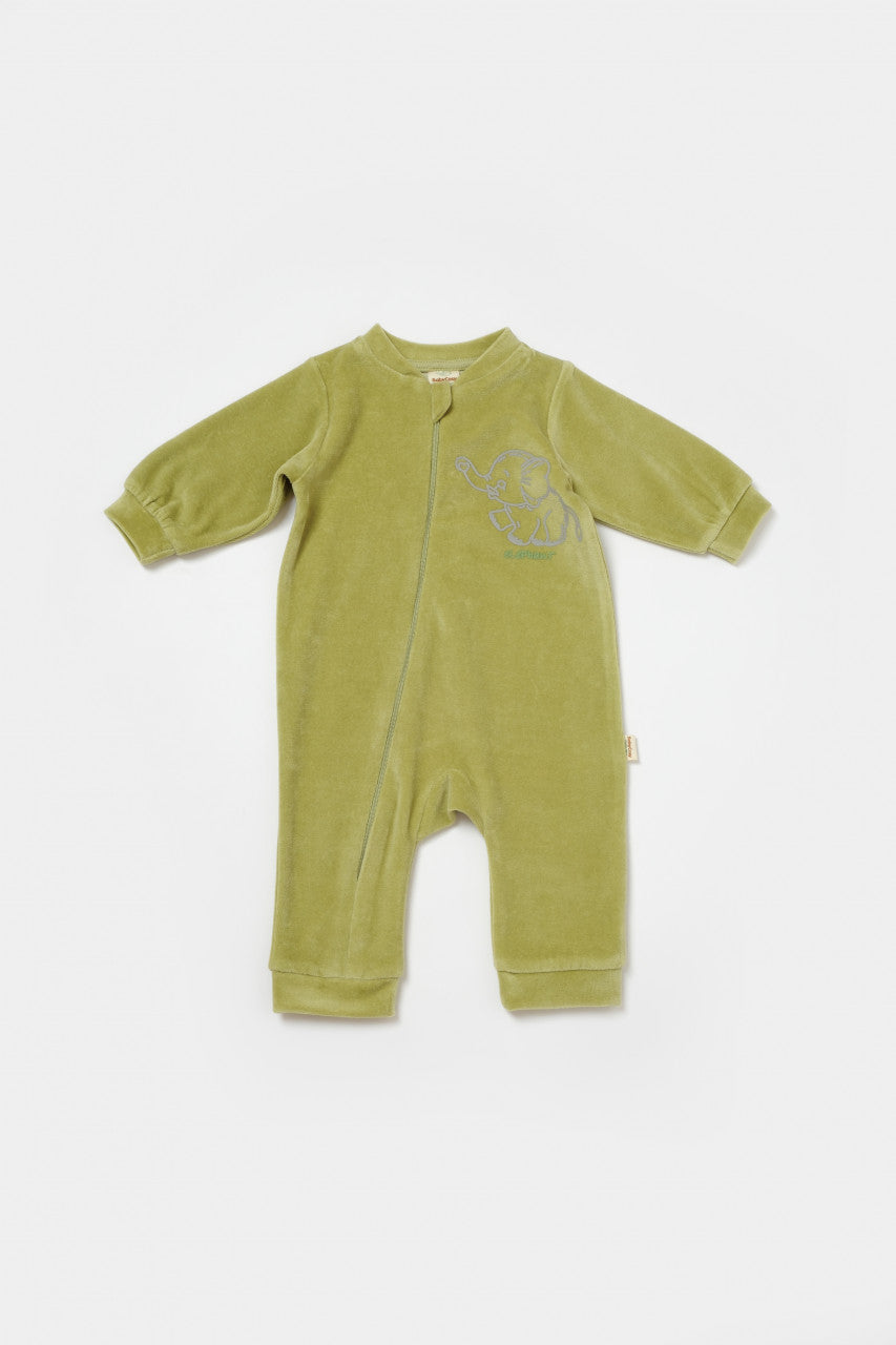 Salopeta Elefant cu maneca lunga din 80%bumbac organic si 20% poliester - Verde, BabyCosy