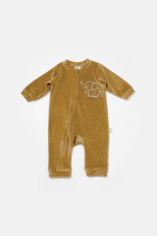 Salopeta Elefant cu maneca lunga din 80%bumbac organic si 20% poliester - Mustar, BabyCosy