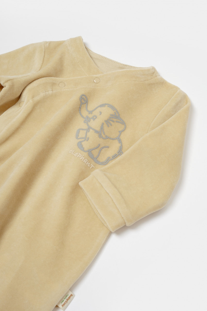 Salopeta Elefant cu maneca lunga si botosei din 80%bumbac organic si 20% poliester - Stone, BabyCosy